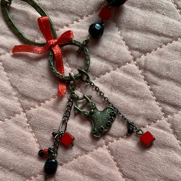 Handmade - Red & Black Little dress Charm Necklace – Asymmetrical Mixed-Media - Picture 8 of 9